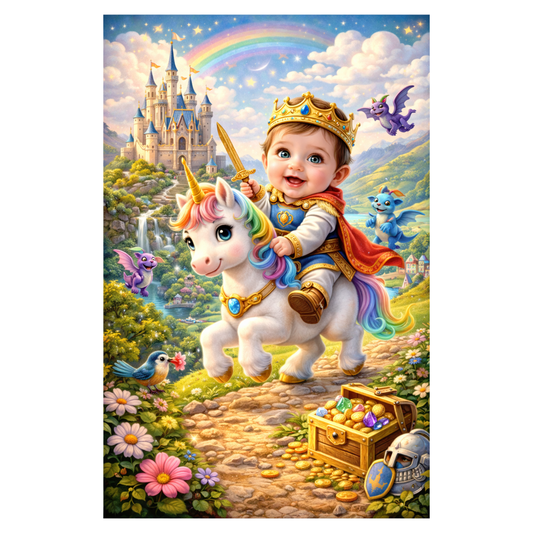 Smeeps Baby Prince Unicorn Wall Poster – 20.32 × 13.21 cm (8 × 5.2 Inch) Fantasy Kingdom Theme Kids Decorative Poster | 300 GSM Non-Adhesive Nursery & Baby Room Wall Decor Poster for Home, Playroom & Daycare | Pack of 1