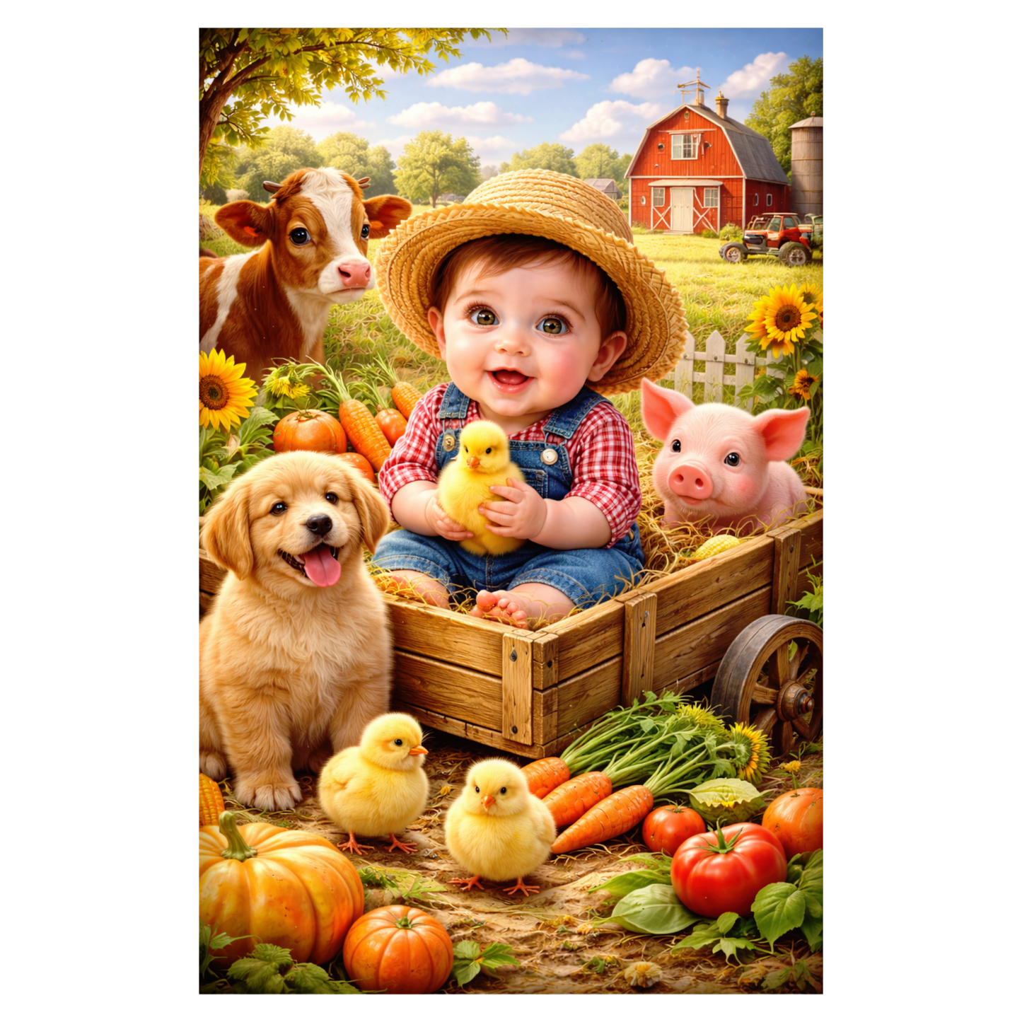Smeeps Farm Baby Wall Poster – 20.32 × 13.21 cm (8 × 5.2 Inch) Cute Farm Animals Theme Kids Decorative Poster | 300 GSM Non-Adhesive Nursery & Baby Room Wall Decor Poster for Home, Playroom & Daycare | Pack of 1