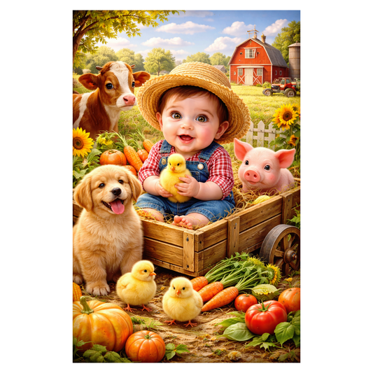 Smeeps Farm Baby Wall Poster – 20.32 × 13.21 cm (8 × 5.2 Inch) Cute Farm Animals Theme Kids Decorative Poster | 300 GSM Non-Adhesive Nursery & Baby Room Wall Decor Poster for Home, Playroom & Daycare | Pack of 1