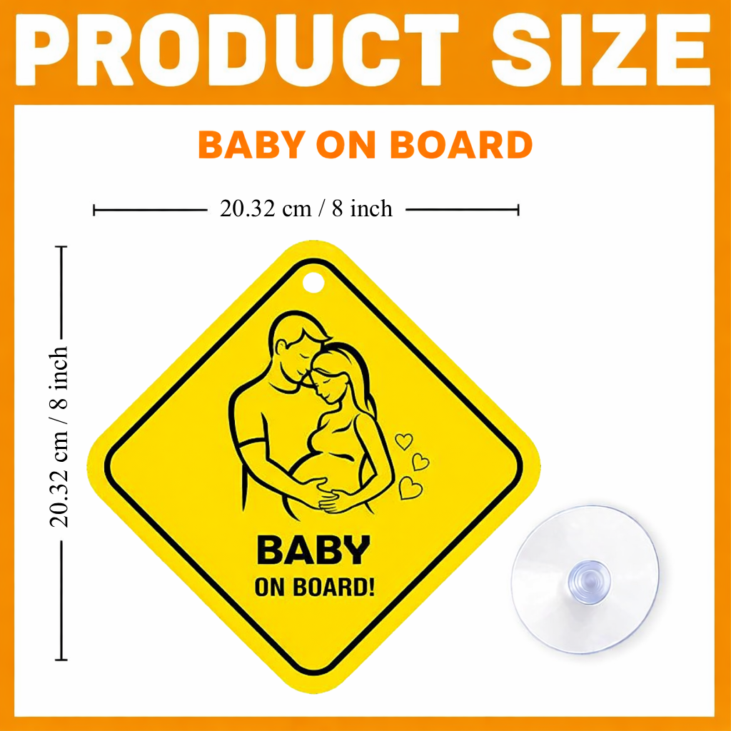 Smeeps Baby On Board Hanging Sign – 20.32 × 20.32 cm (8 × 8 Inch) Cute Parents & Baby Pregnancy Theme Waterproof Car Hanging Board with Suction Cup | Safety Vehicle Warning Sign