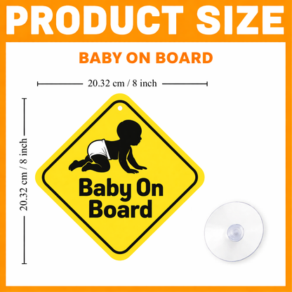 Smeeps Baby On Board Hanging Sign – 20.32 × 20.32 cm (8 × 8 Inch) Waterproof Baby Safety Car Hanging Board with Suction Cup | Infant Warning Vehicle Sign