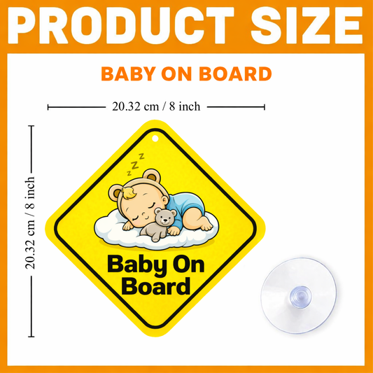 Smeeps Baby On Board Hanging Sign – 20.32 × 20.32 cm (8 × 8 Inch) Sleeping Baby Waterproof Car Hanging Board with Suction Cup | Cute Baby Safety Vehicle Warning Sign