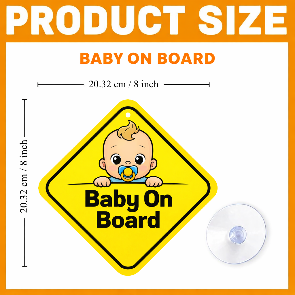 Smeeps Baby On Board Hanging Sign – 20.32 × 20.32 cm (8 × 8 Inch) Cute Baby Face Waterproof Car Hanging Board with Suction Cup | Infant Safety Vehicle Warning Sign