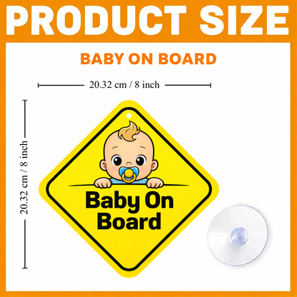 Smeeps Baby On Board Hanging Sign – 20.32 × 20.32 cm (8 × 8 Inch) Cute Baby Face Waterproof Car Hanging Board with Suction Cup | Infant Safety Vehicle Warning Sign