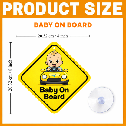 Smeeps Baby On Board Hanging Sign – 20.32 × 20.32 cm (8 × 8 Inch) Cute Baby Driving Car Waterproof Vehicle Hanging Board with Suction Cup | Safety Car Warning Sign for Cars