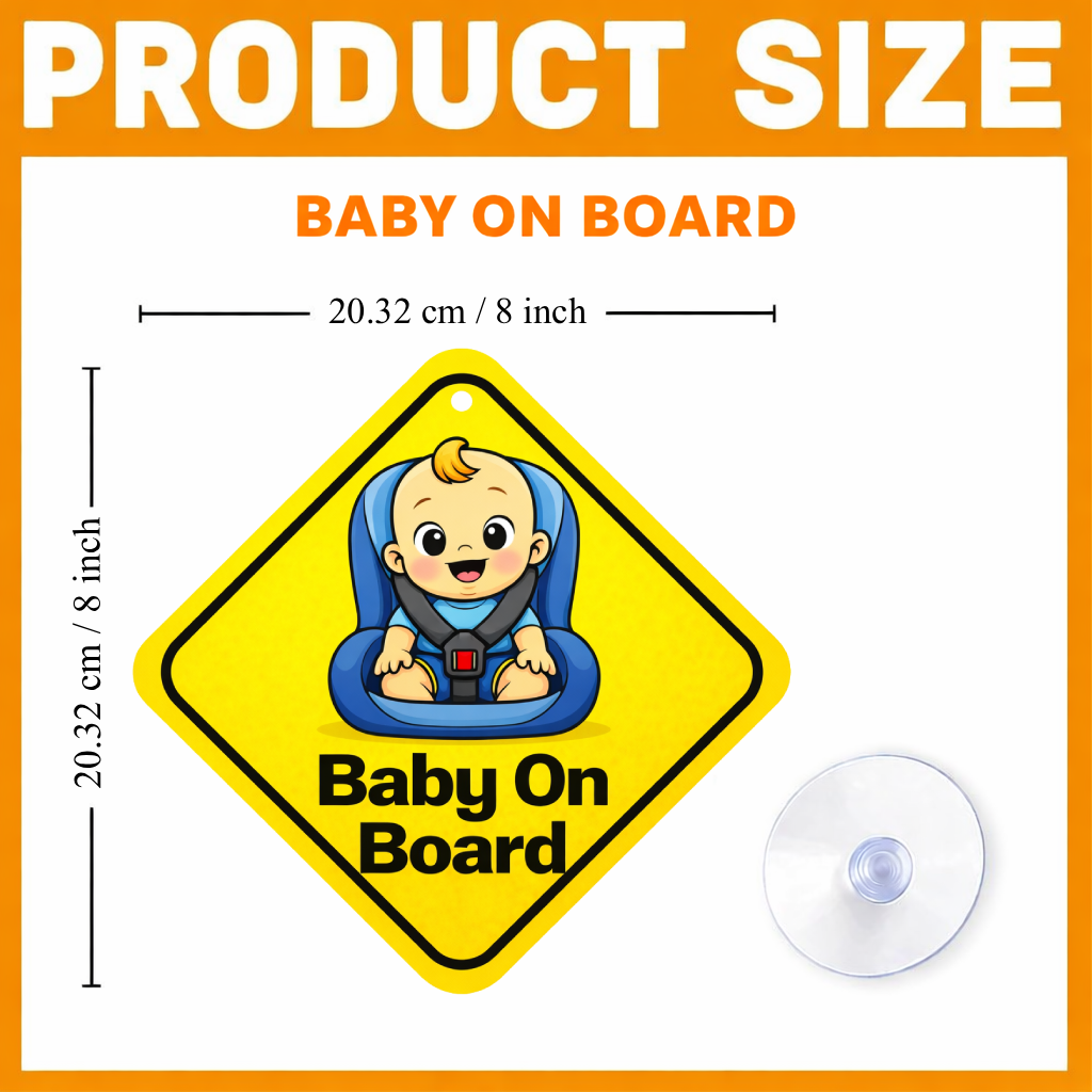 Smeeps Baby On Board Hanging Sign – 20.32 × 20.32 cm (8 × 8 Inch) Cute Baby Car Seat Waterproof Car Hanging Board with Suction Cup | Baby Safety Vehicle Warning Sign