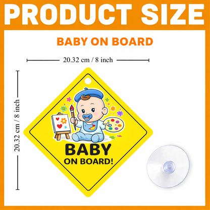 Smeeps Baby Artist On Board Hanging Sign – 20.32 × 20.32 cm (8 × 8 Inch) Cute Painter Baby Waterproof Car Hanging Board with Suction Cup | Baby Safety Vehicle Warning Sign