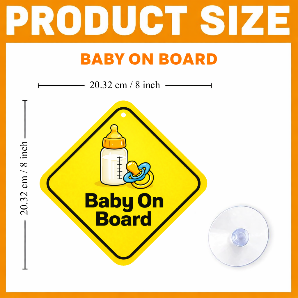 Smeeps Baby On Board Hanging Sign – 20.32 × 20.32 cm (8 × 8 Inch) Baby Bottle & Pacifier Waterproof Car Hanging Board with Suction Cup | Cute Baby Safety Warning Sign for Cars