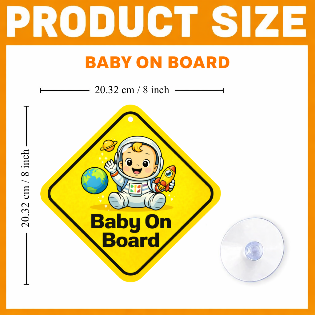 Smeeps Baby On Board Hanging Sign – 20.32 × 20.32 cm (8 × 8 Inch) Cute Astronaut Baby Waterproof Car Hanging Board with Suction Cup | Space Theme Baby Safety Vehicle Warning Sign