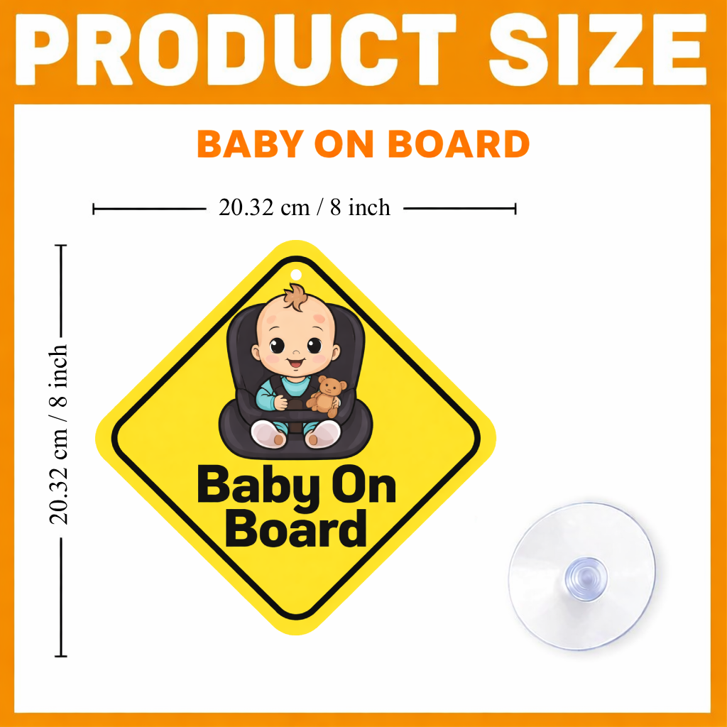 Smeeps Baby On Board Hanging Sign – 20.32 × 20.32 cm (8 × 8 Inch) Cute Baby Car Seat Waterproof Hanging Board with Suction Cup | Infant Safety Vehicle Warning Sign