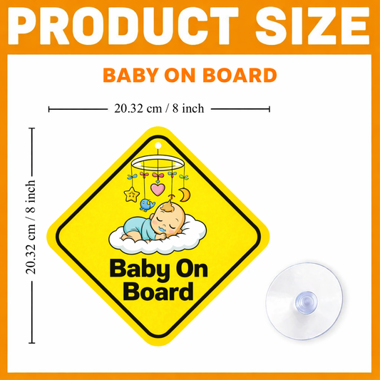 Smeeps Baby On Board Hanging Sign – 20.32 × 20.32 cm (8 × 8 Inch) Sleeping Baby Waterproof Car Hanging Board with Suction Cup | Cute Infant Safety Vehicle Warning Sign