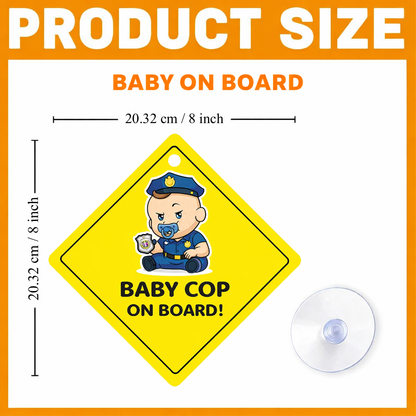 Smeeps Baby Cop On Board Hanging Sign – 20.32 × 20.32 cm (8 × 8 Inch) Cute Police Baby Waterproof Car Hanging Board with Suction Cup | Funny Baby Safety Vehicle Warning Sign