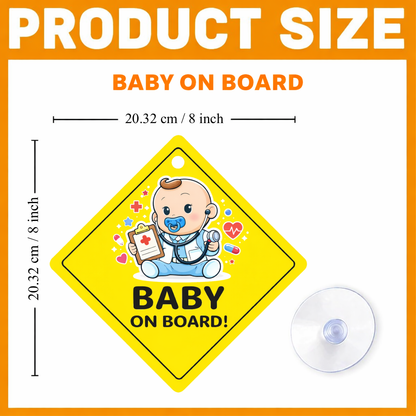 Smeeps Baby Doctor On Board Hanging Sign – 20.32 × 20.32 cm (8 × 8 Inch) Cute Doctor Baby Waterproof Car Hanging Board with Suction Cup | Baby Safety Vehicle Warning Sign