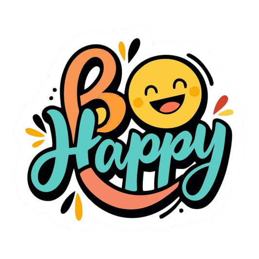 Smeeps “Be Happy” Sticker – 8.89 x 7.88 cm Motivational Car & Bike Vinyl Decal | Cute Smiley Design | Waterproof & UV-Resistant Positive Quote Sticker