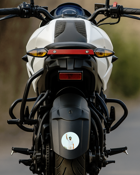 Smeeps Pawan Kalyan Waving Pose Sticker – 10.16 cm (4 Inch) Round Political Vinyl Decal | Waterproof UV Resistant Car & Bike Sticker