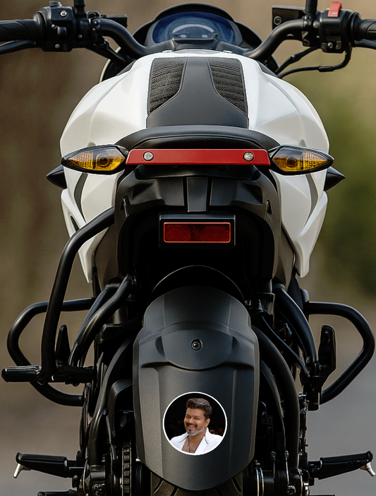 Smeeps Vijay Smiling Face Circular Car Sticker – 10.16 × 10.16 cm (4 × 4 Inch) Premium Vinyl Decal | Black Background Design | Waterproof UV Resistant Wash Proof | Pack of 1