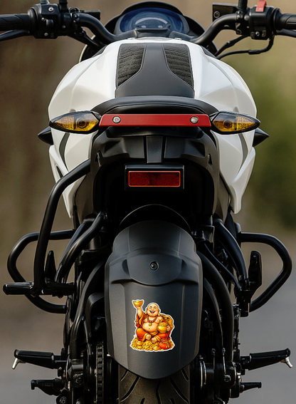 Smeeps Lord Kubera Wealth God Sticker – 11.43 × 10.16 cm (4.5 × 4 Inch) Feng Shui Prosperity Vinyl Decal for Car & Bike | Waterproof UV Resistant Religious Sticker