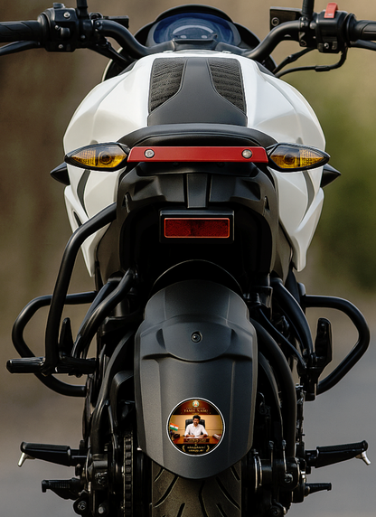 Thalapathy Vijay “Chief Minister of Tamil Nadu” Round Sticker – 10.16 × 10.16 cm (4 × 4 Inch) Waterproof UV Resistant Vinyl Car & Bike Sticker for Car, Helmet, Laptop & Rear Glass | Premium Political Fan Art Decal Pack of 1