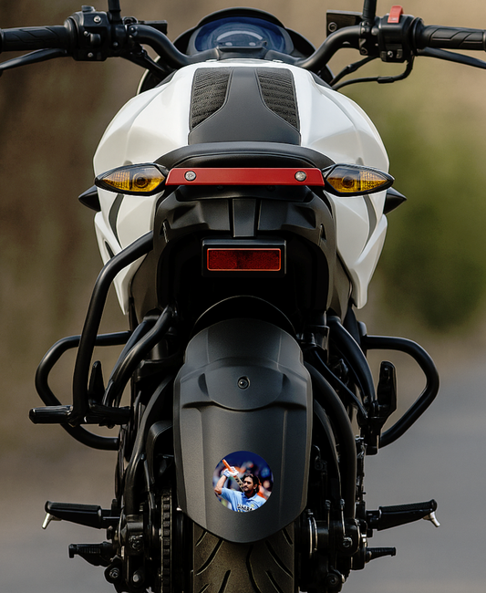 Smeeps MS Dhoni Classic Bat Raise Sticker – 10.16 × 10.16 cm (4 × 4 Inch) Round Car & Bike Vinyl Decal | Team India Legend Design | Waterproof UV Resistant