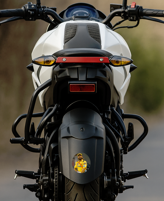 Smeeps MS Dhoni CSK Sticker – 10.9 × 10.16 cm (4.3 × 4 Inch) Round Car & Bike Vinyl Decal | Chennai Super Kings Captain Design | Waterproof UV Resistant