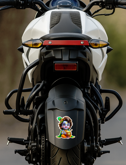 Smeeps Baby Krishna Sticker – 10.16 x 8.89 cm Cute Bal Krishna with Makhan Pot | Car, Bike, Laptop Vinyl Decal | Waterproof & UV-Resistant