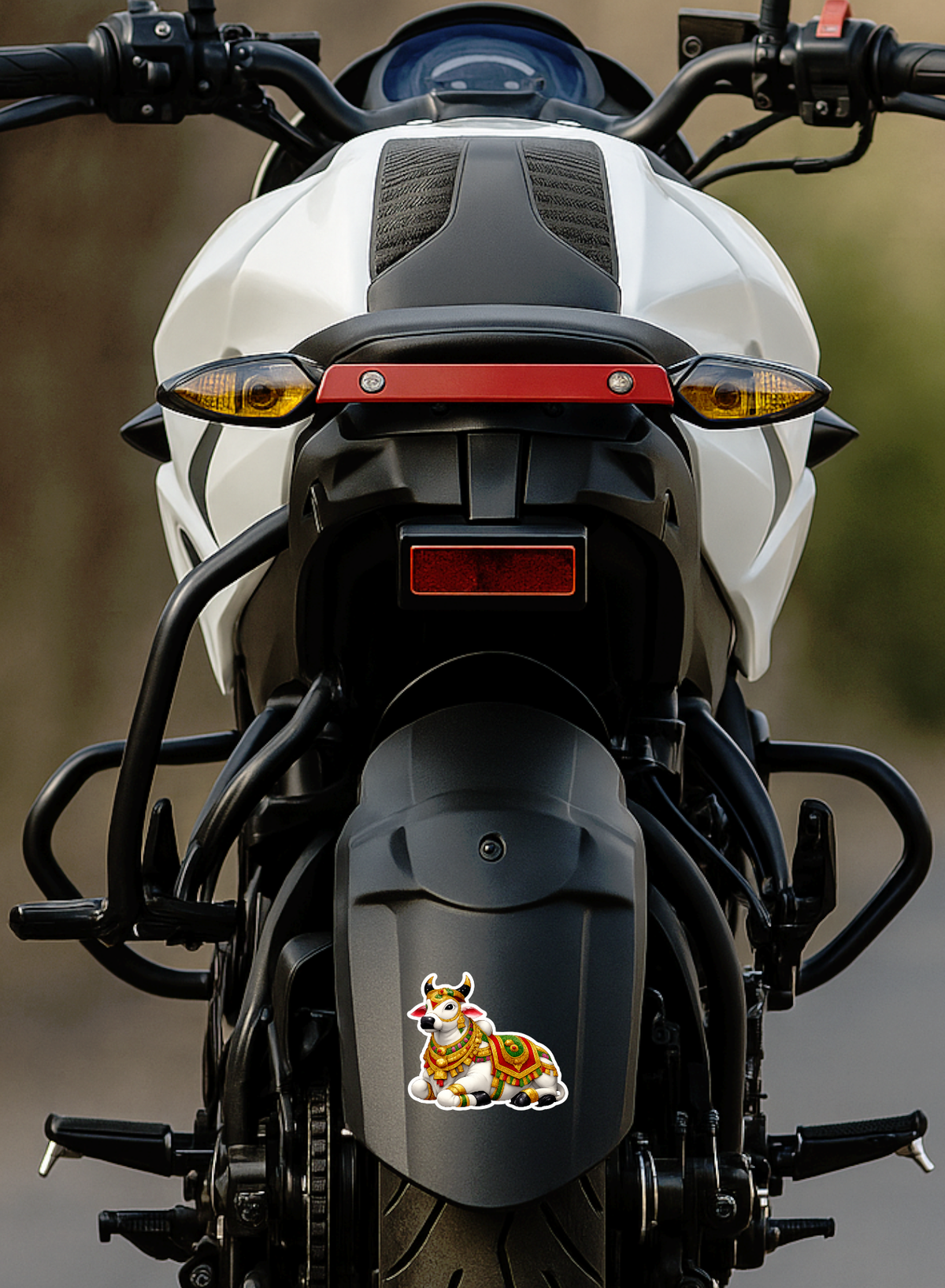 Smeeps Sacred Nandi Bull Sticker – 12.7 × 10.93 cm (5 × 4.3 Inch) Hindu Religious Vinyl Decal for Car, Bike, Door & Wall | Waterproof UV Resistant Devotional Sticker