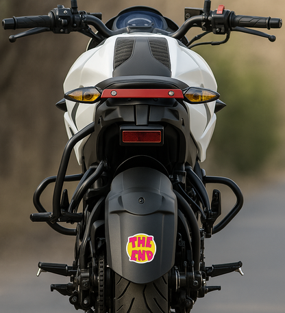 Smeeps “THE END” Sticker – 10.16 cm Bright Yellow & Pink Cartoon Style Vinyl Decal | Fun Graphic Sticker for Cars, Bikes, Laptops | Waterproof & UV Resistant