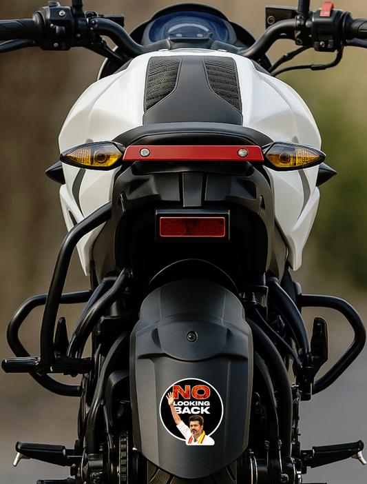 Smeeps Vijay “No Looking Back” Circular Car Sticker – 10.67 × 10.67 cm (4.2 × 4.2 Inch) Premium Vinyl Decal | Bold Motivational Fan Design | Waterproof UV Resistant Wash Proof | Pack of 1