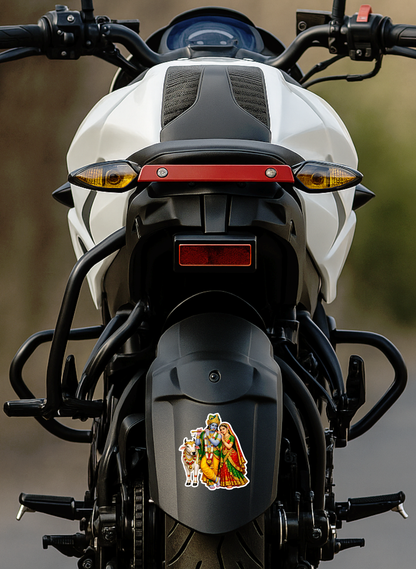 Smeeps Radha Krishna Vinyl Sticker – 11.43 × 10.42 cm (4.5 × 4.1 Inch) Waterproof Devotional Car Sticker | UV Resistant Radha Krishna Cow Decal for Car, Bike, Laptop & Wall | Pack of 1