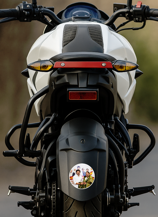 Thalapathy Vijay Political Tribute Round Sticker – 10.16 × 10.16 cm (4 × 4 Inch) Waterproof UV Resistant Vinyl Car & Bike Sticker for Car, Helmet, Laptop & Rear Glass | Premium Fan Art Decal Pack of 1