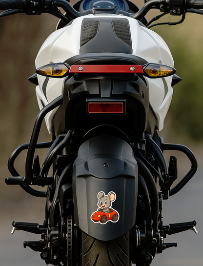 Smeeps Cute Mouse Driving Car Sticker – 10.16 x 11.43 cm Kids Cartoon Vinyl Decal | Fun Animal Car Sticker for Notebooks, Bottles, Bikes & Helmets | Waterproof & Durable