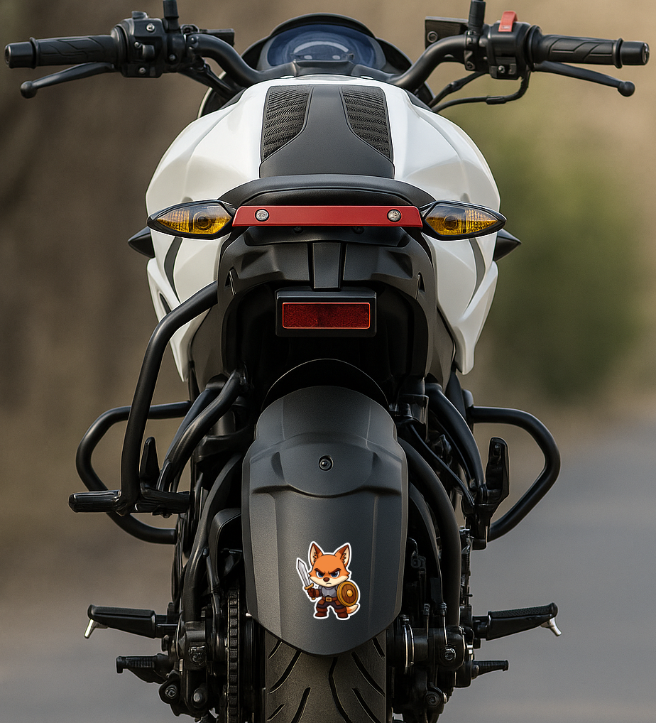 Smeeps Warrior Fox Sticker – 10.16 x 8.13 cm Car & Bike Vinyl Decal | Cute Samurai Fox Warrior | Waterproof & UV Resistant