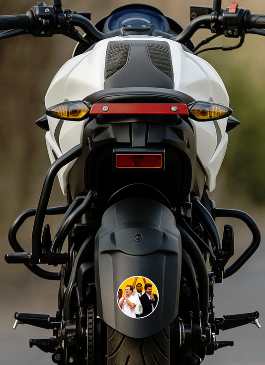 Thalapathy Vijay & Rahul Gandhi Round Sticker – 10.16 × 10.16 cm (4 × 4 Inch) Waterproof UV Resistant Vinyl Car & Bike Sticker for Car, Helmet, Laptop & Rear Glass | Premium Political Fan Art Decal Pack of 1