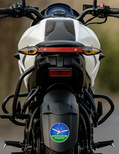 Smeeps YSR Congress Party Fan Symbol Telugu Vinyl Sticker – 10.16 × 10.16 cm (4 × 4 Inch) Waterproof Round Car Bike Laptop Political Sticker | UV Resistant Wash Proof Decal | Pack of 1
