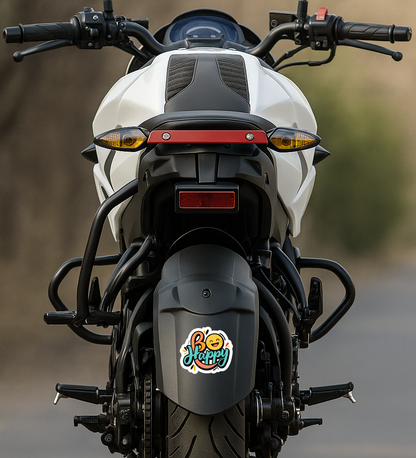 Smeeps “Be Happy” Sticker – 8.89 x 7.88 cm Motivational Car & Bike Vinyl Decal | Cute Smiley Design | Waterproof & UV-Resistant Positive Quote Sticker