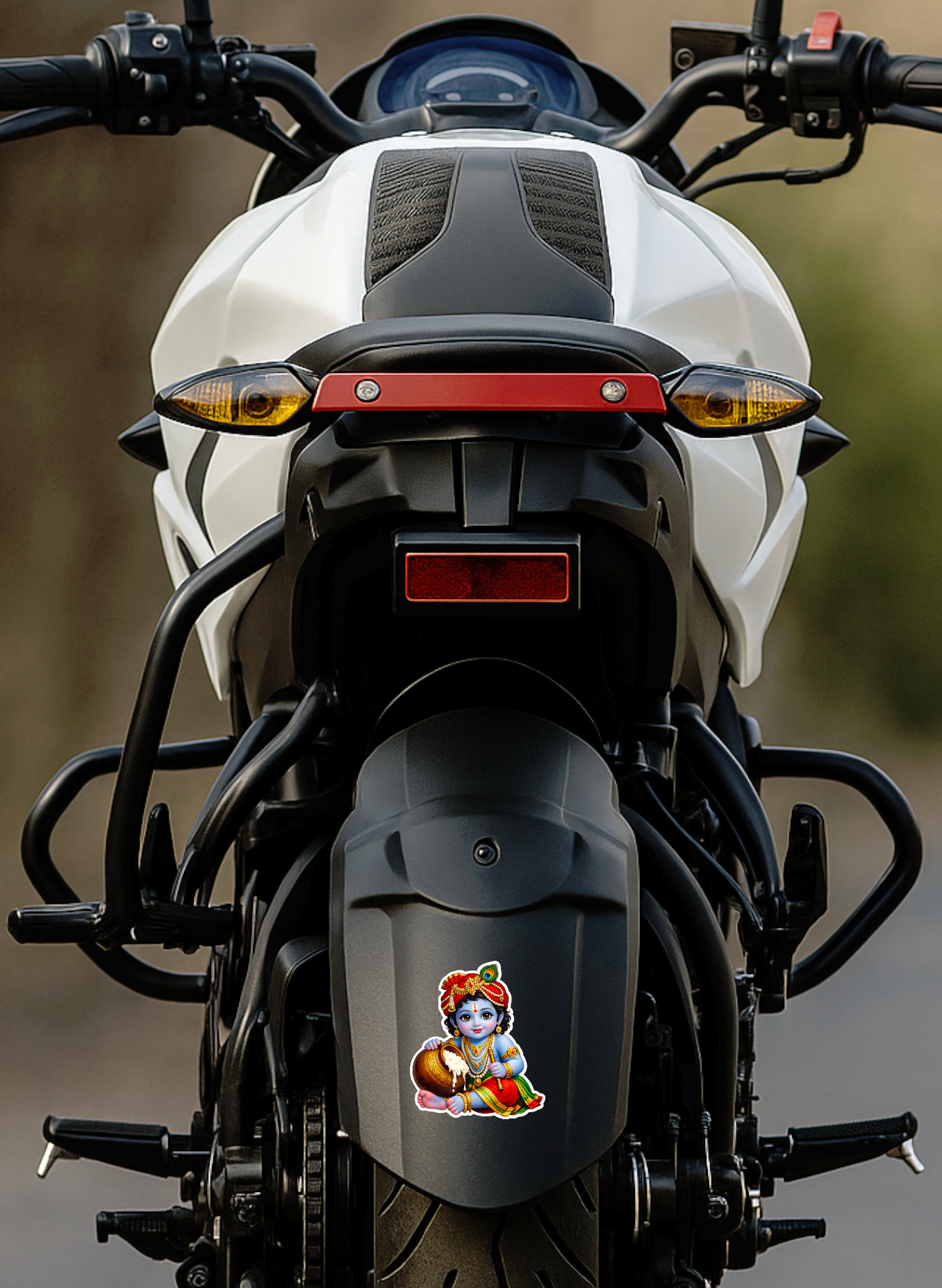 Smeeps Bal Krishna Vinyl Sticker – 11.43 × 9.66 cm (4.5 × 3.8 Inch) Waterproof Krishna Butter Pot Sticker | UV Resistant Cute Baby Krishna Decal for Car, Bike, Laptop & Wall | Pack of 1