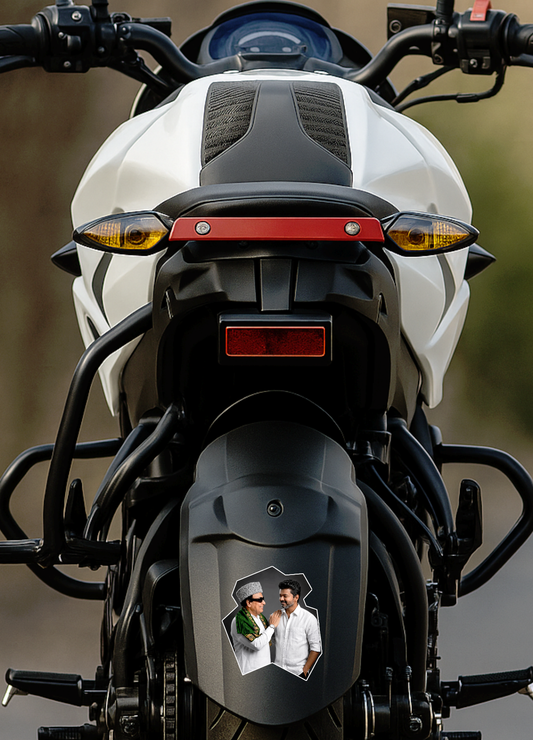 Thalapathy Vijay & Kalaignar Inspired Die-Cut Sticker – 10.67 × 9.15 cm (4.2 × 3.6 Inch) Waterproof UV Resistant Vinyl Car & Bike Sticker for Car, Helmet, Laptop & Rear Glass | Premium Tamil Political Fan Art Decal Pack of 1