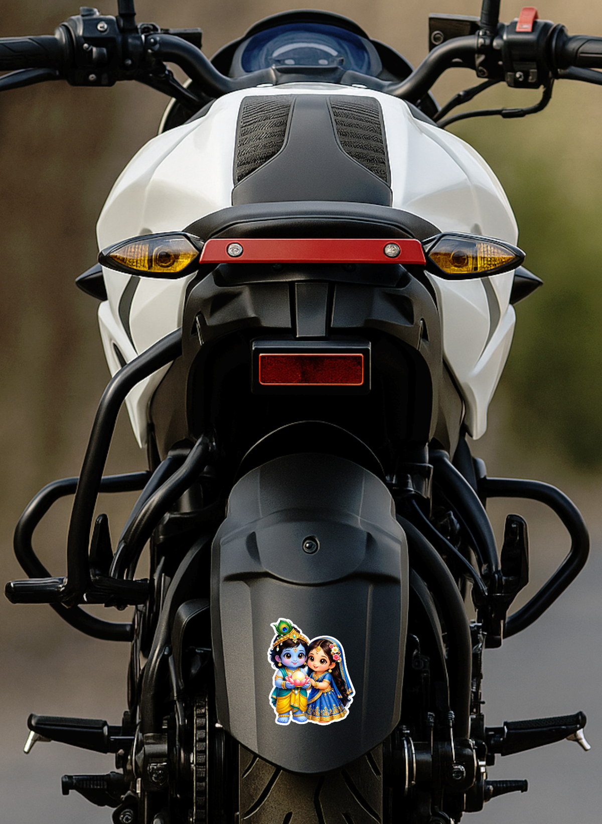 Smeeps Cute Radha Krishna Vinyl Sticker – 14 × 11.43 cm (5.5 × 4.5 Inch) Waterproof Krishna Devotional Sticker | UV Resistant Cartoon Radha Krishna Decal for Car, Bike, Laptop & Wall | Pack of 1