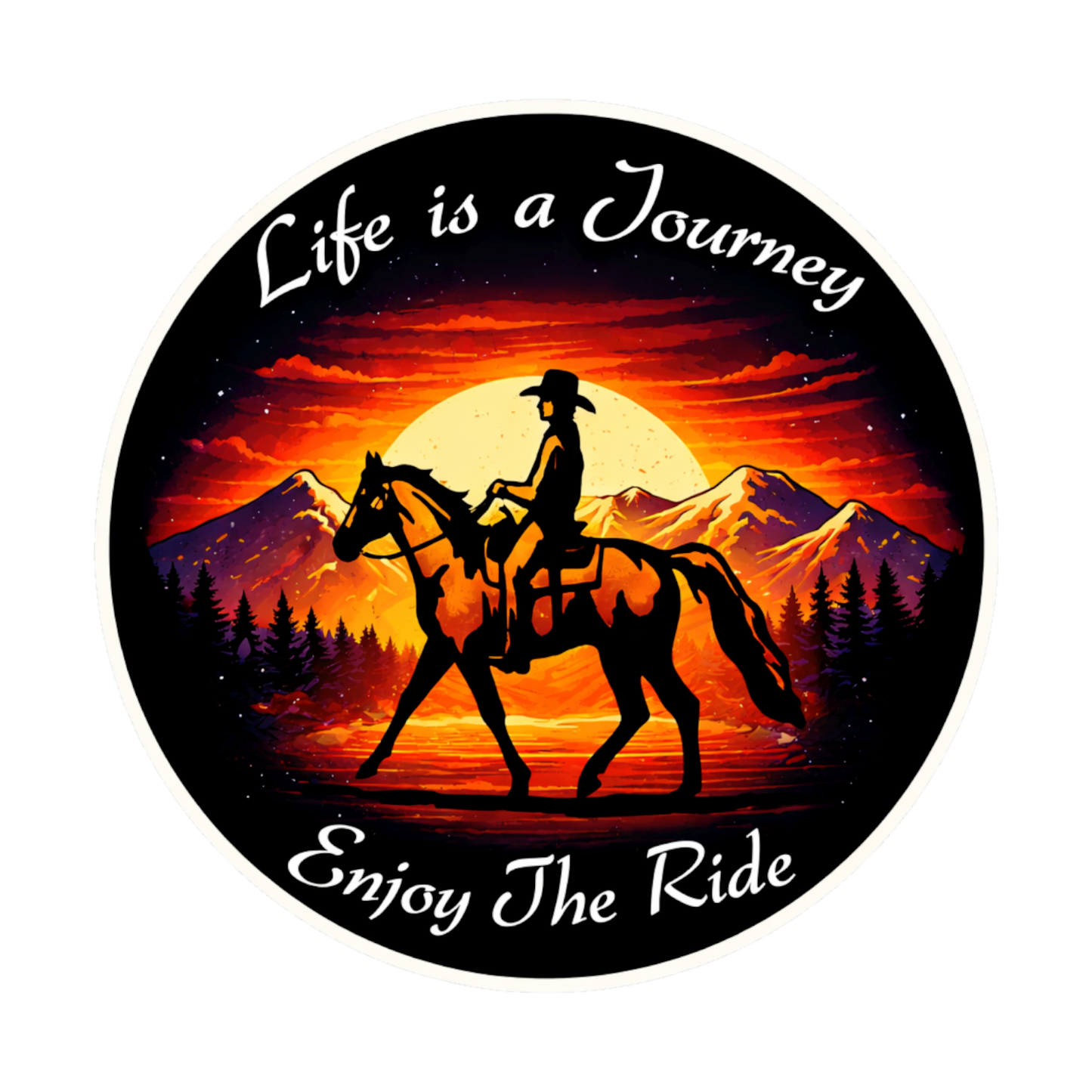 Smeeps Life is a Journey Sticker – 10.16 × 10.16 cm (4 × 4 Inch) Premium Vinyl Decal | Horse Rider Sunset Adventure Design | Waterproof UV Resistant Wash Proof | Pack of 1