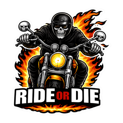 Smeeps Ride Or Die Biker Vinyl Sticker – 10.16 × 9.15 cm (4 × 3.6 Inch) Waterproof Motorcycle Decal | Skull Rider Graphic Sticker | UV Resistant Wash Proof | Pack of 1