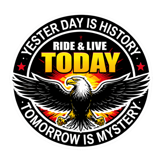 Smeeps Ride & Live Today Eagle Vinyl Sticker – 10.16 × 10.42 cm (4 × 4.1 Inch) Waterproof Motivational Bike Decal | Biker Quote Sticker | UV Resistant Wash Proof | Pack of 1