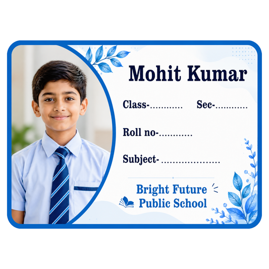 Custom Photo School Name Labels – 7.62 × 5.59 cm (3 × 2.2 Inch) Personalized Waterproof Notebook Stickers for Kids School Books, Water Bottles & Accessories | Premium Blue Theme Pack of 36