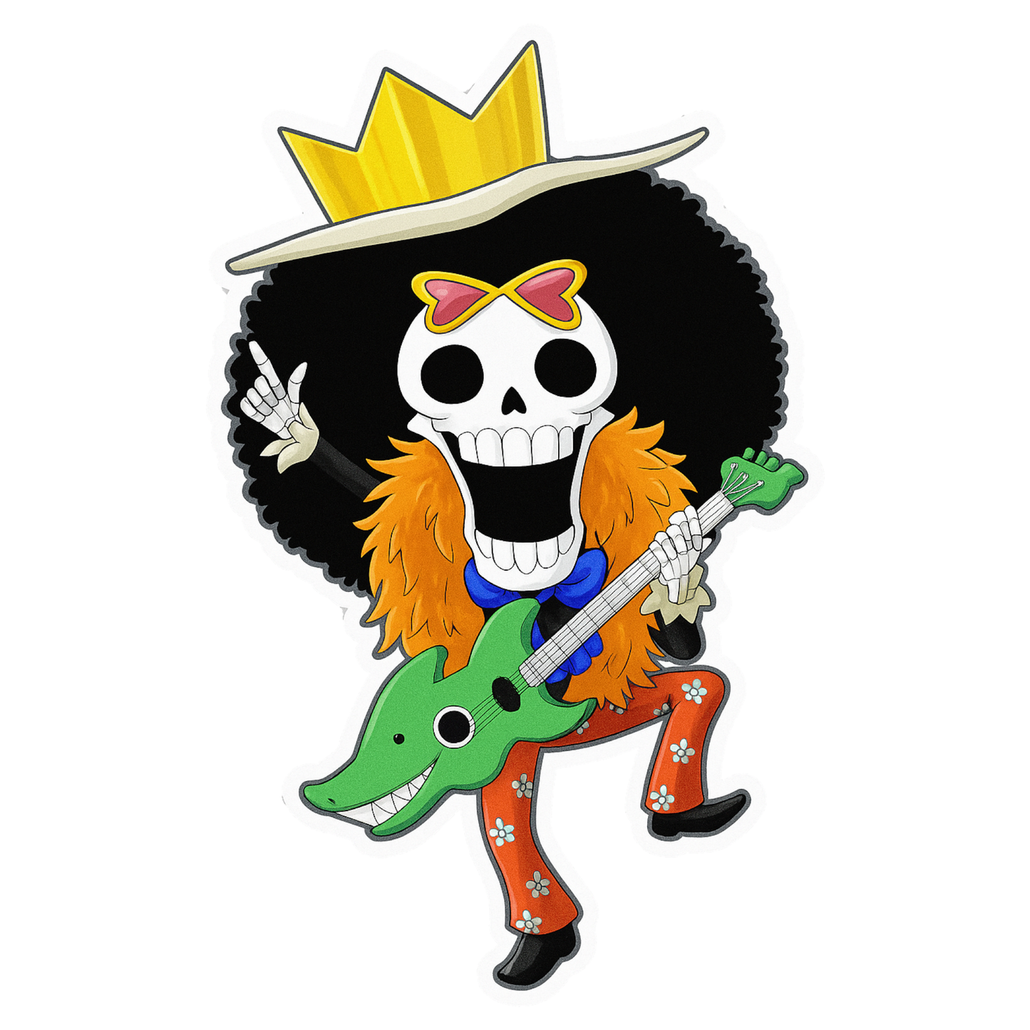 Smeeps Brook One Piece Sticker – 11.94 x 7.62 cm Anime Car & Bike Decal | Soul King Guitar Design | Waterproof & Durable Vinyl