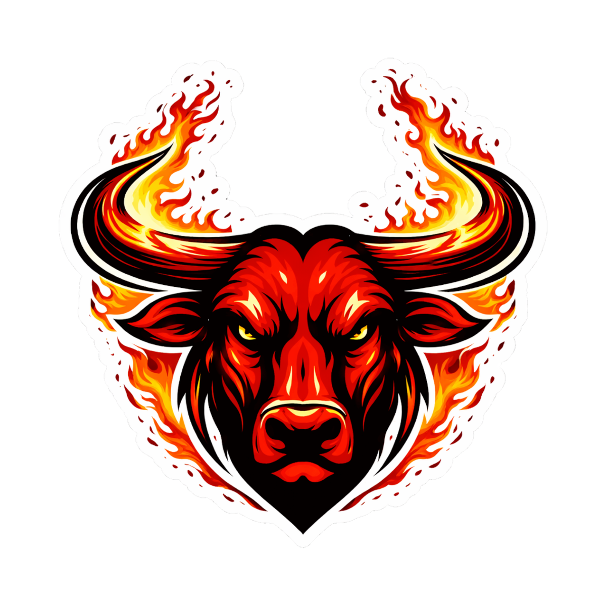 Smeeps Flaming Bull Face Vinyl Sticker – 10.16 × 10.16 cm (4 × 4 Inch) Waterproof Bike & Car Sticker | Fire Horn Bull Decal | UV Resistant Wash Proof | Pack of 1