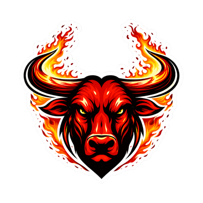Smeeps Flaming Bull Face Vinyl Sticker – 10.16 × 10.16 cm (4 × 4 Inch) Waterproof Bike & Car Sticker | Fire Horn Bull Decal | UV Resistant Wash Proof | Pack of 1