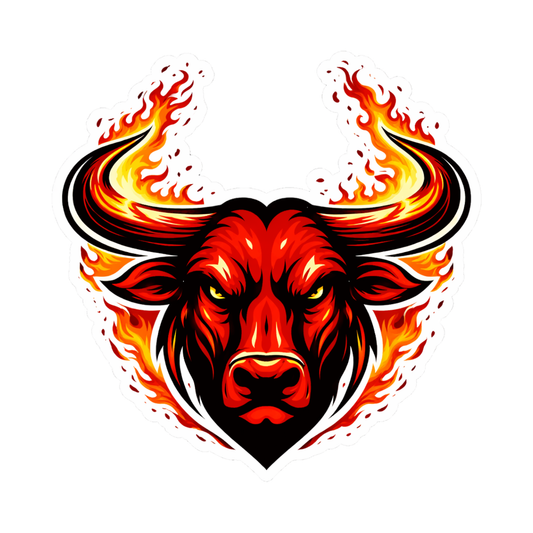 Smeeps Flaming Bull Face Vinyl Sticker – 10.16 × 10.16 cm (4 × 4 Inch) Waterproof Bike & Car Sticker | Fire Horn Bull Decal | UV Resistant Wash Proof | Pack of 1