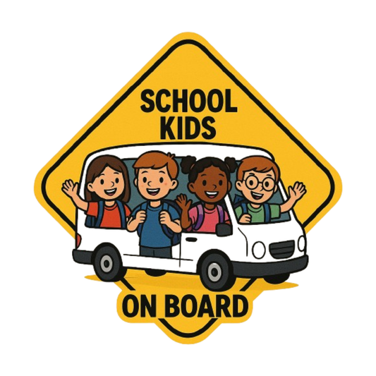 Smeeps School Kids On Board Sticker – 13.97 x 13.97 cm | High-Visibility Bus Safety Vinyl Decal (Yellow Diamond Cartoon Design)