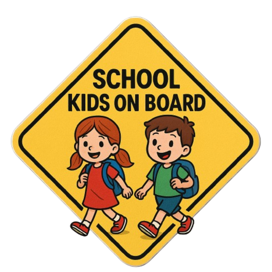 Smeeps School Kids on Board Sticker – 13.97 x 13.97 cm | Cute Yellow School Safety Sign for Buses & Vans