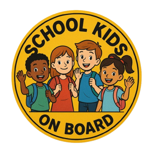 Smeeps School Kids on Board Sticker – 13.97 x 13.97 cm | Vibrant Round Safety Sign with Happy Children for School Buses