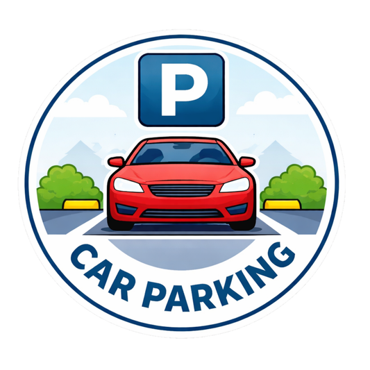 Smeeps Car Parking Sticker – 15.24 × 14.22 cm (6 × 5.6 Inch) Premium Vinyl Decal | Round Car Parking Sign with “P” Symbol | Waterproof UV Resistant Wash Proof | Pack of 1